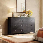GALAXHERO Farmhouse 6 Drawer Wood Dresser, With Double Rustic Handles, TV Stand for 60 TV, Clothes Organizer for Bedroom & Living Room,Black