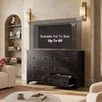 Cassettiera in legno a 6 cassetti in stile rustico, Porta TV per televisori fino a 60 pollici, Organizer per vestiti per camera da letto e soggiorno, Nero
