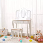 Toeletta per Bambini con Specchio Illuminato, Tavolo e Sgabello da Trucco per Bambine, Specchio Triplo, Cassetto e Griglia Portaoggetti per Bambine dai 3 ai 9 Anni