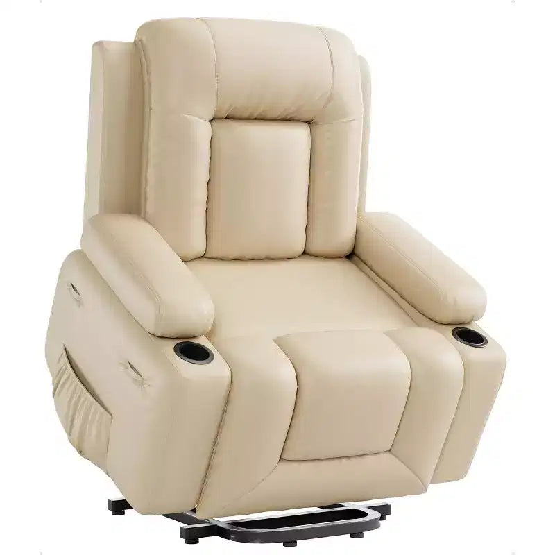 Poltrona reclinabile elettrica oversize per anziani, poltrona elevabile in similpelle con seduta ampia, portabicchieri e tasche laterali per soggiorno