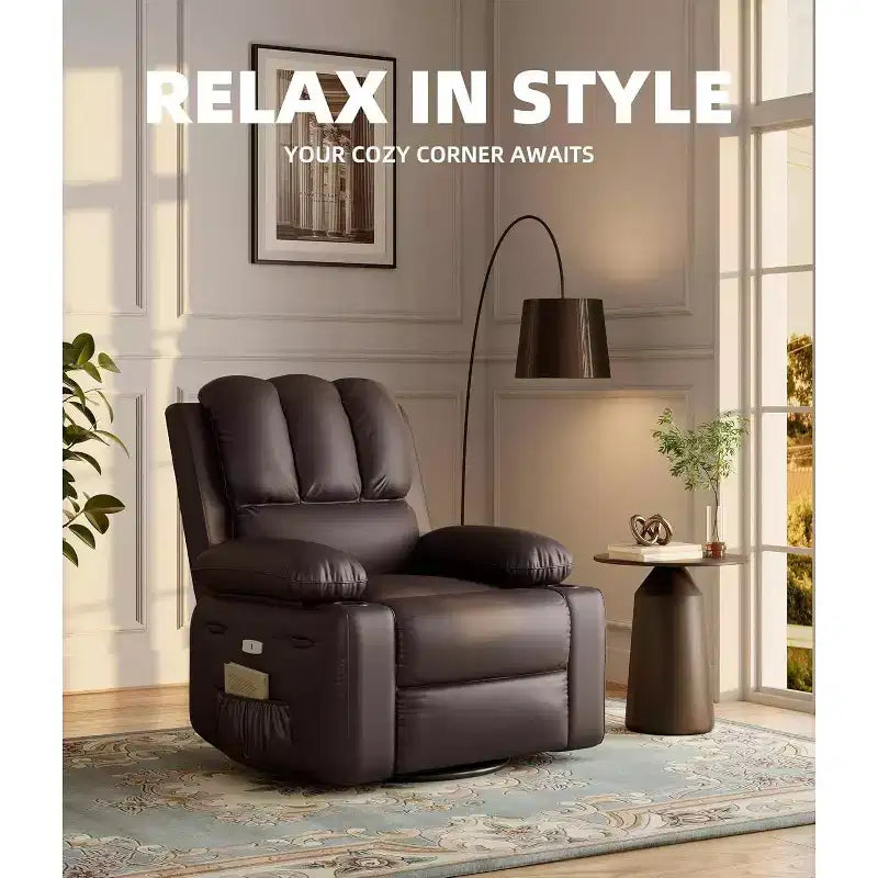 Poltrona Reclinabile Girevole a Dondolo in Similpelle per Adulti con Telecomando, Portabicchieri, Poltrona Relax per Soggiorno, Camera da Letto, Cameretta