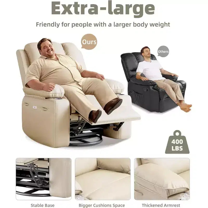 Poltrona Reclinabile Girevole a Dondolo in Similpelle per Adulti con Telecomando, Portabicchieri, Poltrona Relax per Soggiorno, Camera da Letto, Cameretta