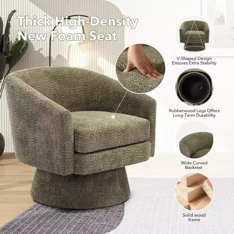 Poltrona girevole, poltrona girevole da lettura a 360° in ciniglia, moderna poltrona singola per salotto con vano portaoggetti per soggiorno e camera da letto