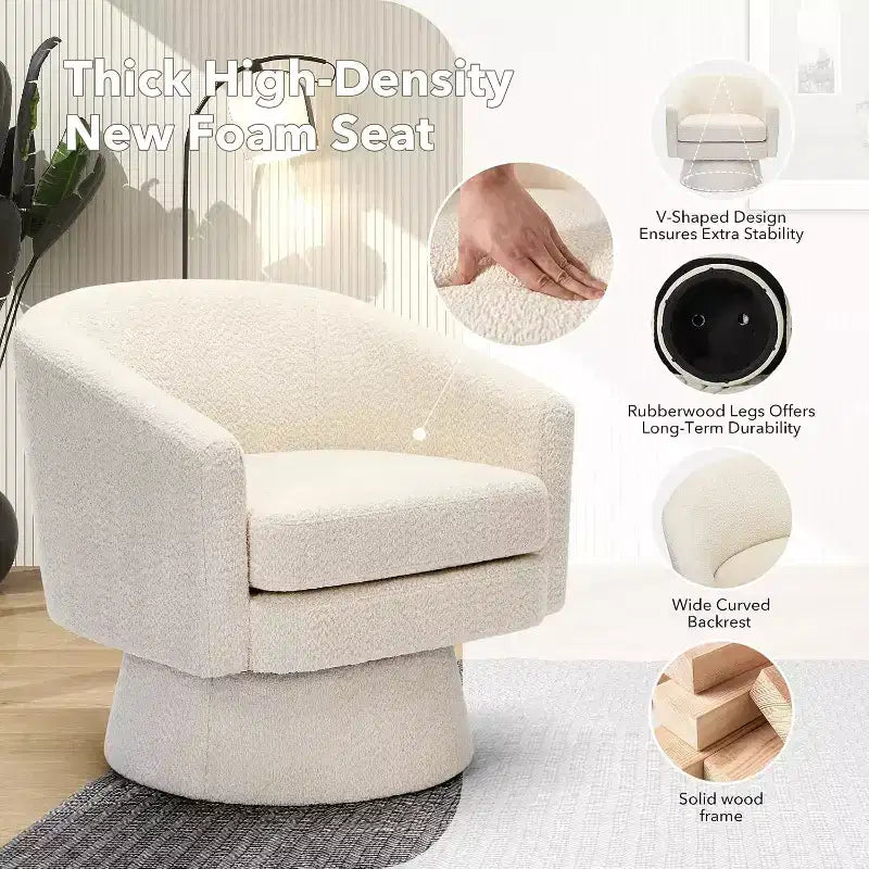 Poltrona girevole, poltrona girevole da lettura a 360° in ciniglia, moderna poltrona singola per salotto con vano portaoggetti per soggiorno e camera da letto