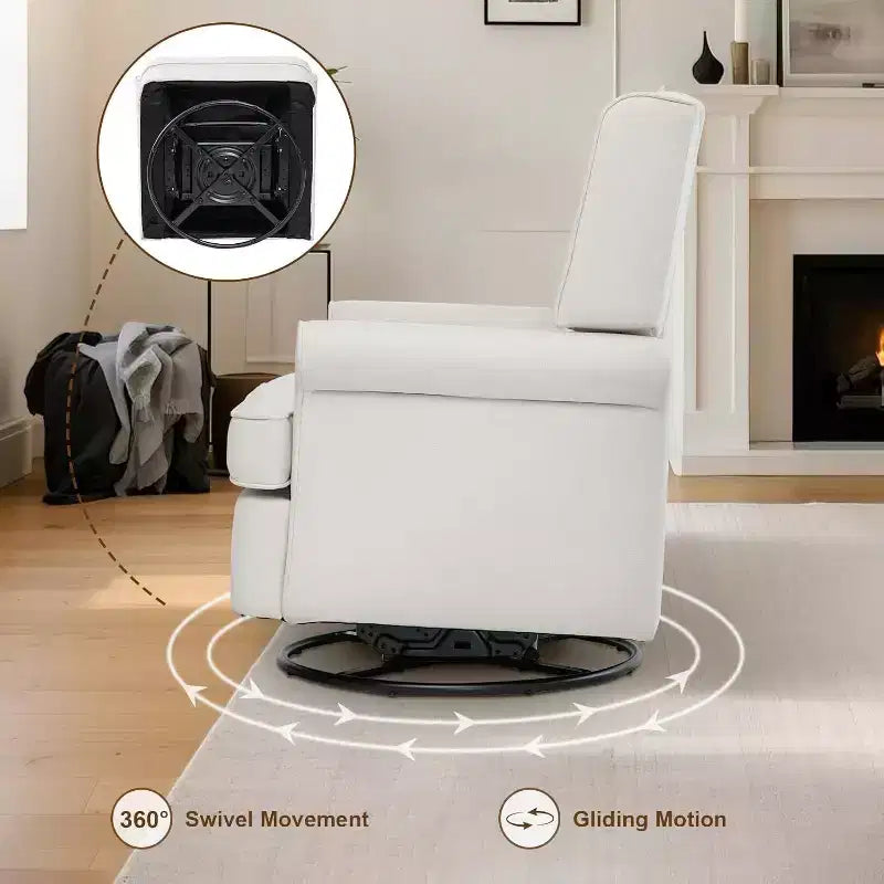 Poltrona reclinabile girevole Acekool, piccola reclinabile a dondolo con spugna ad alta densità, rivestimento in cotone lino, dondolo e girevole a 360°, bianco