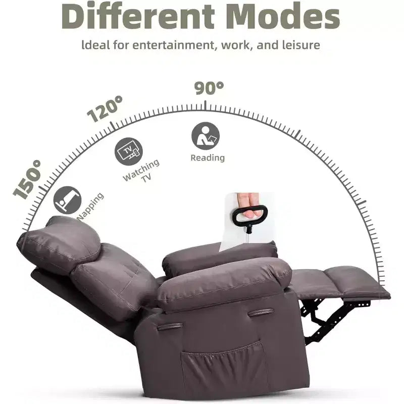 Acekool Poltrona Reclinabile Girevole Sovradimensionata, Reclinabile Manuale in Ampia Pelle PU con Braccioli e Schienale Imbottiti, Girevole a 360° per Soggiorno, Camera da Letto, Marrone