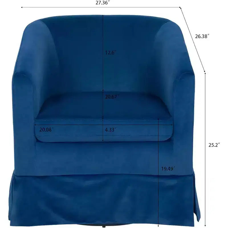 Acekool 27 Poltrona Girevole Moderna, Poltrona Imbottita a 360° con Schienale in Spugna Felpata e Struttura in Legno per Camera da Letto o Soggiorno, Blu