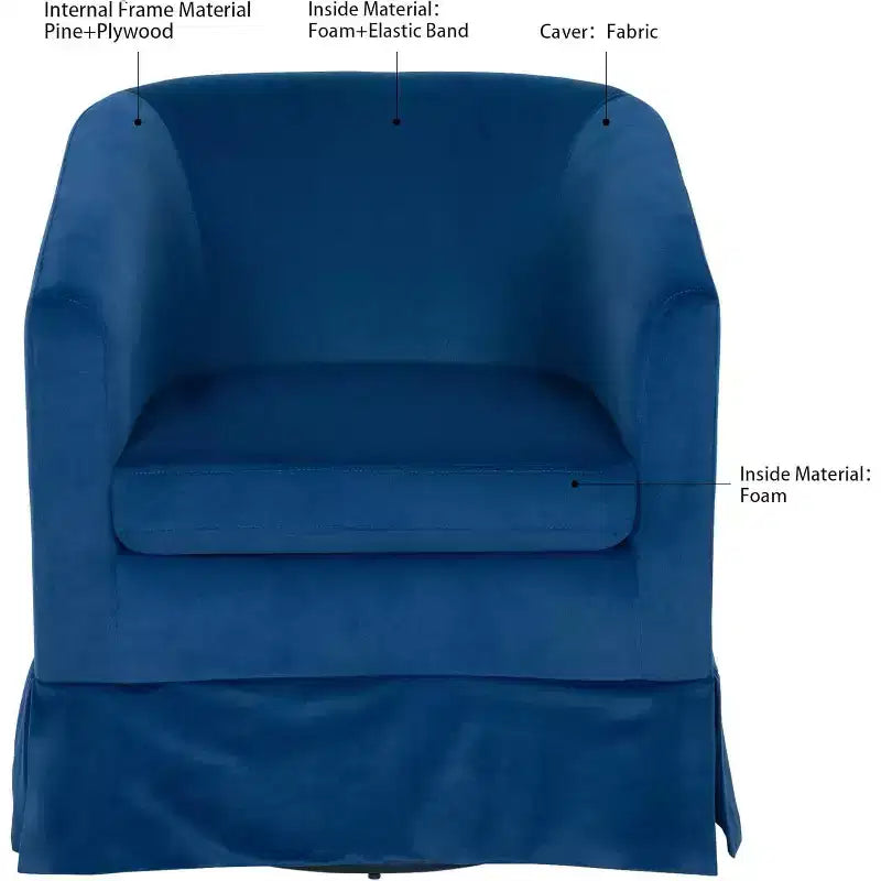 Acekool 27 Poltrona Girevole Moderna, Poltrona Imbottita a 360° con Schienale in Spugna Felpata e Struttura in Legno per Camera da Letto o Soggiorno, Blu