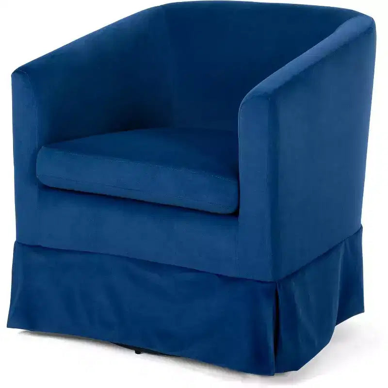 Acekool 27 Poltrona Girevole Moderna, Poltrona Imbottita a 360° con Schienale in Spugna Felpata e Struttura in Legno per Camera da Letto o Soggiorno, Blu