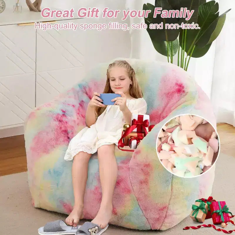 Poltrona sacco, 32x39x28 in pelliccia sintetica con imbottitura in schiuma - Divano pigro per adulti per soggiorno, dormitorio, lettura, giochi, rosa