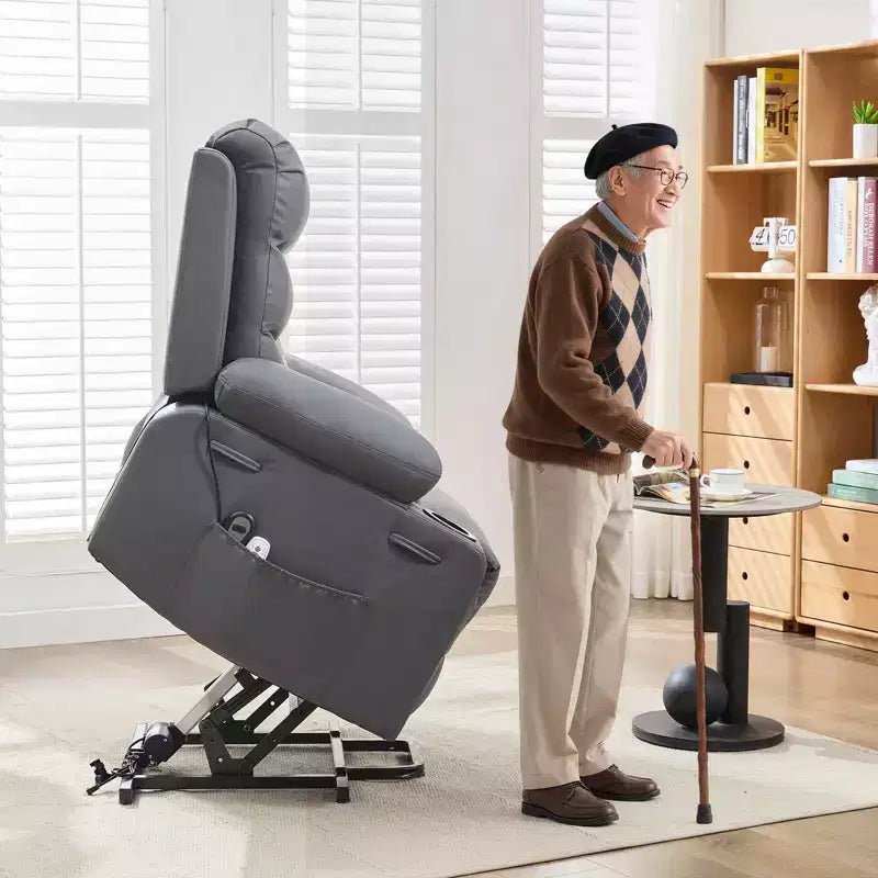 Poltrona Relax Elettrica per Anziani, con Massaggio e Calore, Divano Singolo da Soggiorno, Poltrone Reclinabili a 135 Gradi, 2 Portabicchieri e Tasche Laterali