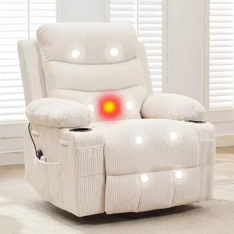 Poltrona Relax Elettrica per Anziani, con Massaggio e Calore, Divano Singolo da Soggiorno, Poltrone Reclinabili a 135 Gradi, 2 Portabicchieri e Tasche Laterali