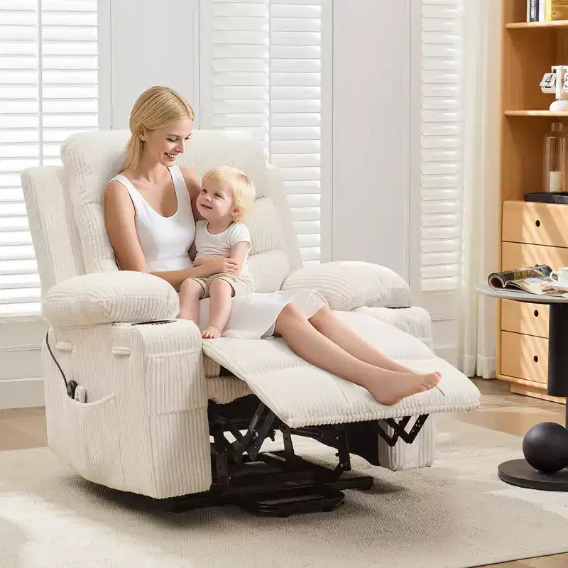 Poltrona Relax Elettrica per Anziani, con Massaggio e Calore, Divano Singolo da Soggiorno, Poltrone Reclinabili a 135 Gradi, 2 Portabicchieri e Tasche Laterali