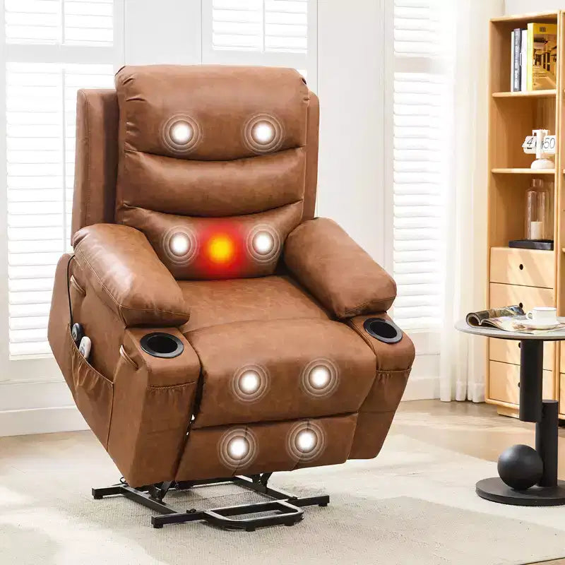 Poltrona Relax Elettrica per Anziani, con Massaggio e Calore, Divano Singolo da Soggiorno, Poltrone Reclinabili a 135 Gradi, 2 Portabicchieri e Tasche Laterali