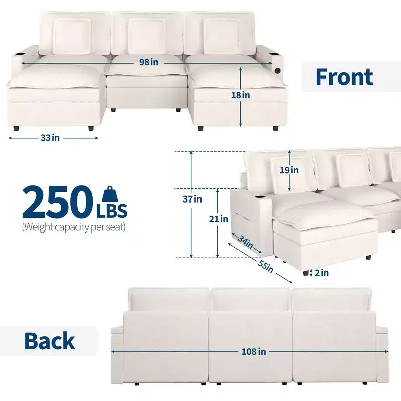Divano Sezionale Modulare da 108'', Divano a U Sovradimensionato, Divano Moderno in Ciniglia con Seduta Extra Profonda, Divani Convertibili a 6 Posti, Beige