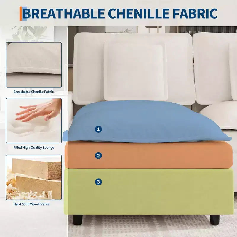 Divano Sezionale Modulare da 108'', Divano a U Sovradimensionato, Divano Moderno in Ciniglia con Seduta Extra Profonda, Divani Convertibili a 6 Posti, Beige