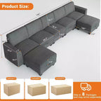 Divano componibile modulare 140 con pouf contenitore, divano letto convertibile a U, divano a L moderno in velluto a coste a 7 posti (grigio-lino)