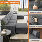 Divano componibile modulare 140 con pouf contenitore, divano letto convertibile a U, divano a L moderno in velluto a coste a 7 posti (grigio-lino)