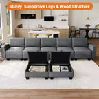 Divano componibile modulare 140 con pouf contenitore, divano letto convertibile a U, divano a L moderno in velluto a coste a 7 posti (grigio-lino)