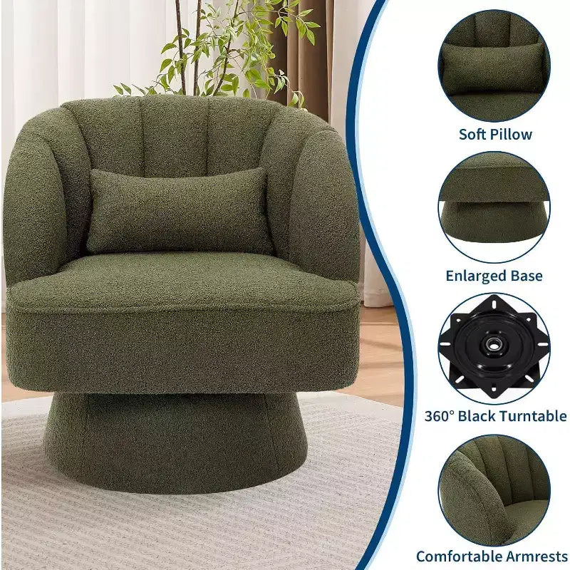Poltrona Girevole a Botte - Moderna Poltrona Imbottita in Velluto Teddy con Schienale a Righe e Imbottitura Morbida, per Soggiorno, Camera da Letto