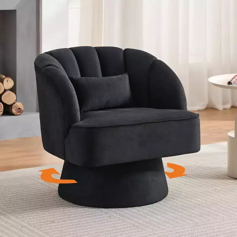 Poltrona Girevole a Botte - Moderna Poltrona Imbottita in Velluto Teddy con Schienale a Righe e Imbottitura Morbida, per Soggiorno, Camera da Letto