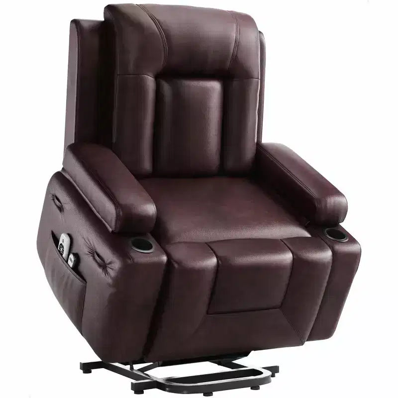 Poltrona reclinabile elettrica oversize con sollevamento assistito, in ecopelle PU con funzione riscaldamento e massaggio, poltrona singola con portabicchieri per camera da letto