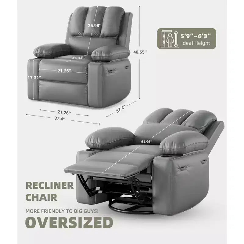 Poltrone Reclinabili Extra Large con Funzione Massaggio e Riscaldamento - Poltrona Reclinabile Girevole a 360° per Adulti - Sedia a Dondolo Manuale con Portabicchieri per Soggiorno