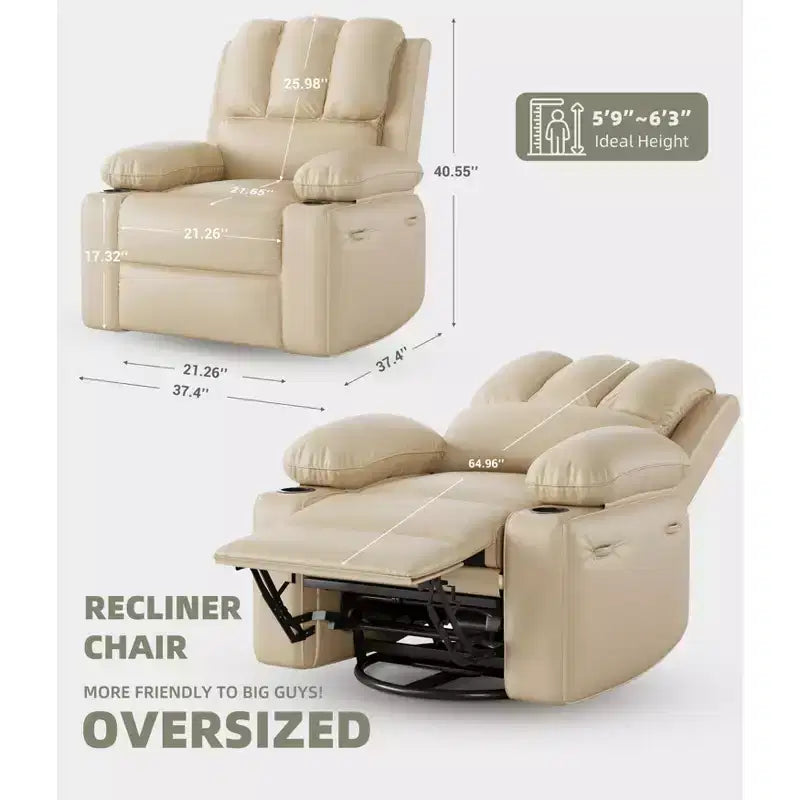 Poltrone Reclinabili Extra Large con Funzione Massaggio e Riscaldamento - Poltrona Reclinabile Girevole a 360° per Adulti - Sedia a Dondolo Manuale con Portabicchieri per Soggiorno