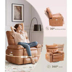 Poltrona reclinabile extra-large e ampia - Recliner a dondolo girevole a 360°, Recliner manuale grande in pelle PU, con imbottitura in spugna 1.5X e meccanismo reclinabile facile