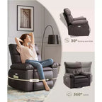 Poltrona reclinabile extra-large e ampia - Recliner a dondolo girevole a 360°, Recliner manuale grande in pelle PU, con imbottitura in spugna 1.5X e meccanismo reclinabile facile