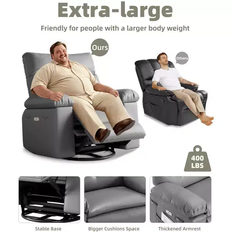 Poltrona Reclinabile Larga Oversize - Calore e Massaggio, Grande Recliner Manuale in Pelle PU per Adulti, con Imbottitura in Spugna 1.5X e Meccanismo di Reclining Facile