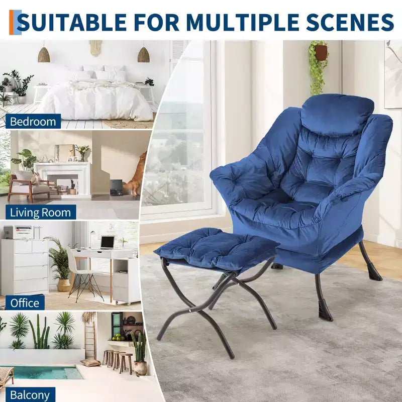Poltrona relax con pouf, poltrona moderna per soggiorno, poltrona da divano, poltrona da lettura con tasca laterale per soggiorno, camera da letto, dormitorio e ufficio