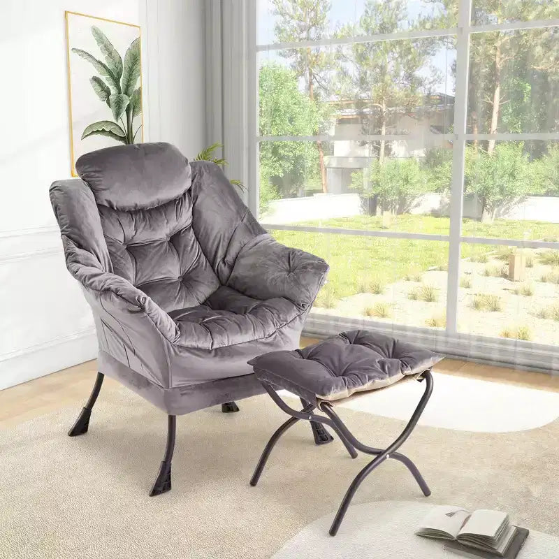 Poltrona relax con pouf, poltrona moderna per soggiorno, poltrona da divano, poltrona da lettura con tasca laterale per soggiorno, camera da letto, dormitorio e ufficio