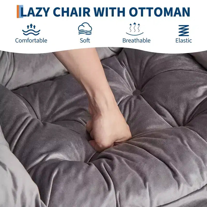 Poltrona relax con pouf, poltrona moderna per soggiorno, poltrona da divano, poltrona da lettura con tasca laterale per soggiorno, camera da letto, dormitorio e ufficio