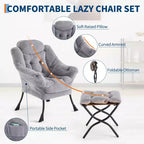 Poltrona relax con pouf, poltrona moderna per soggiorno, poltrona da divano, poltrona da lettura con tasca laterale per soggiorno, camera da letto, dormitorio e ufficio