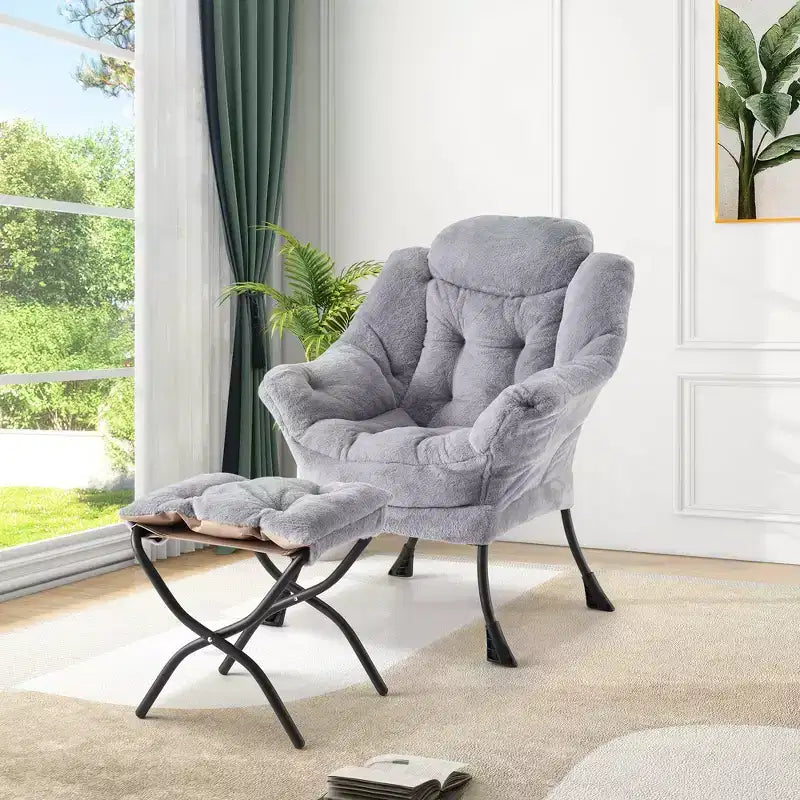 Poltrona relax con pouf, poltrona moderna per soggiorno, poltrona da divano, poltrona da lettura con tasca laterale per soggiorno, camera da letto, dormitorio e ufficio