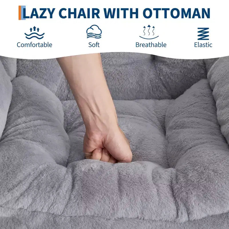 Poltrona relax con pouf, poltrona moderna per soggiorno, poltrona da divano, poltrona da lettura con tasca laterale per soggiorno, camera da letto, dormitorio e ufficio
