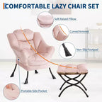 Poltrona relax con pouf, poltrona moderna per soggiorno, poltrona da divano, poltrona da lettura con tasca laterale per soggiorno, camera da letto, dormitorio e ufficio