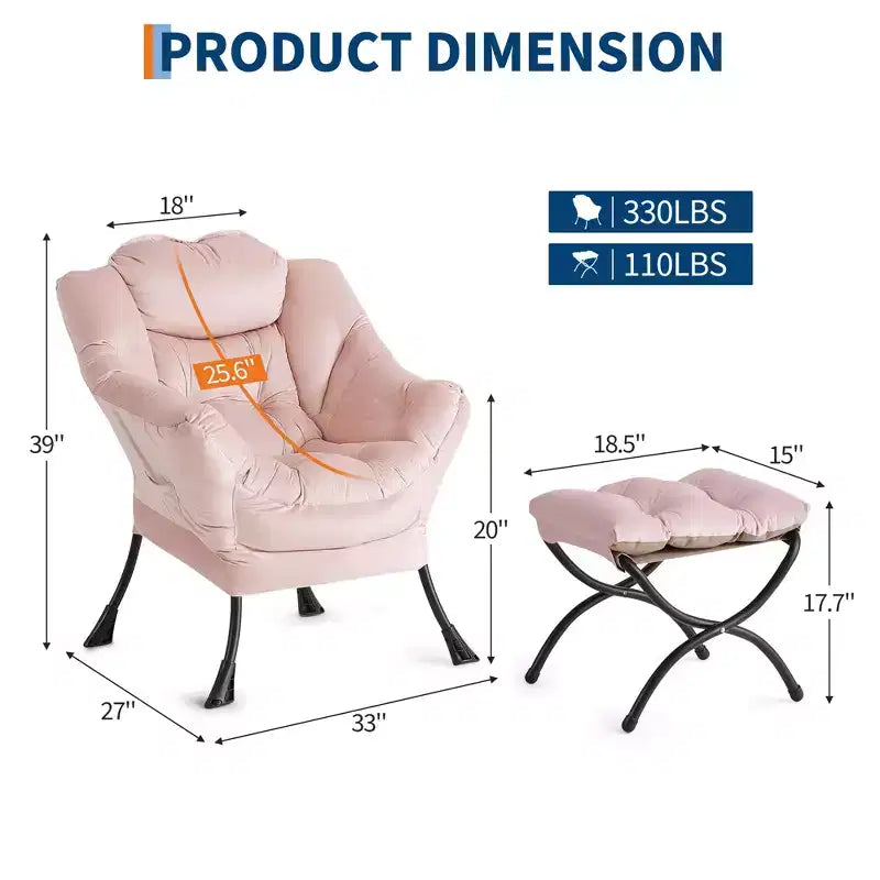 Poltrona relax con pouf, poltrona moderna per soggiorno, poltrona da divano, poltrona da lettura con tasca laterale per soggiorno, camera da letto, dormitorio e ufficio