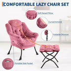 Poltrona relax con pouf, poltrona moderna per soggiorno, poltrona da divano, poltrona da lettura con tasca laterale per soggiorno, camera da letto, dormitorio e ufficio