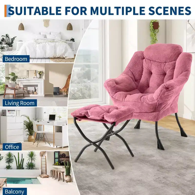 Poltrona relax con pouf, poltrona moderna per soggiorno, poltrona da divano, poltrona da lettura con tasca laterale per soggiorno, camera da letto, dormitorio e ufficio