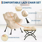 Poltrona relax con pouf, poltrona moderna per soggiorno, poltrona da divano, poltrona da lettura con tasca laterale per soggiorno, camera da letto, dormitorio e ufficio