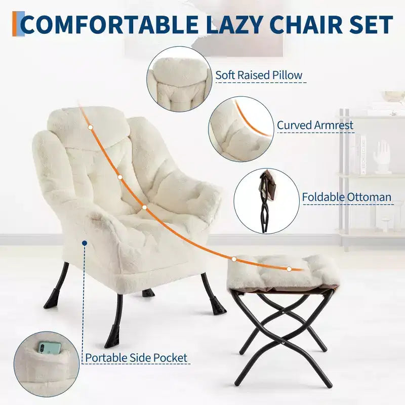 Poltrona relax con pouf, poltrona moderna per soggiorno, poltrona da divano, poltrona da lettura con tasca laterale per soggiorno, camera da letto, dormitorio e ufficio