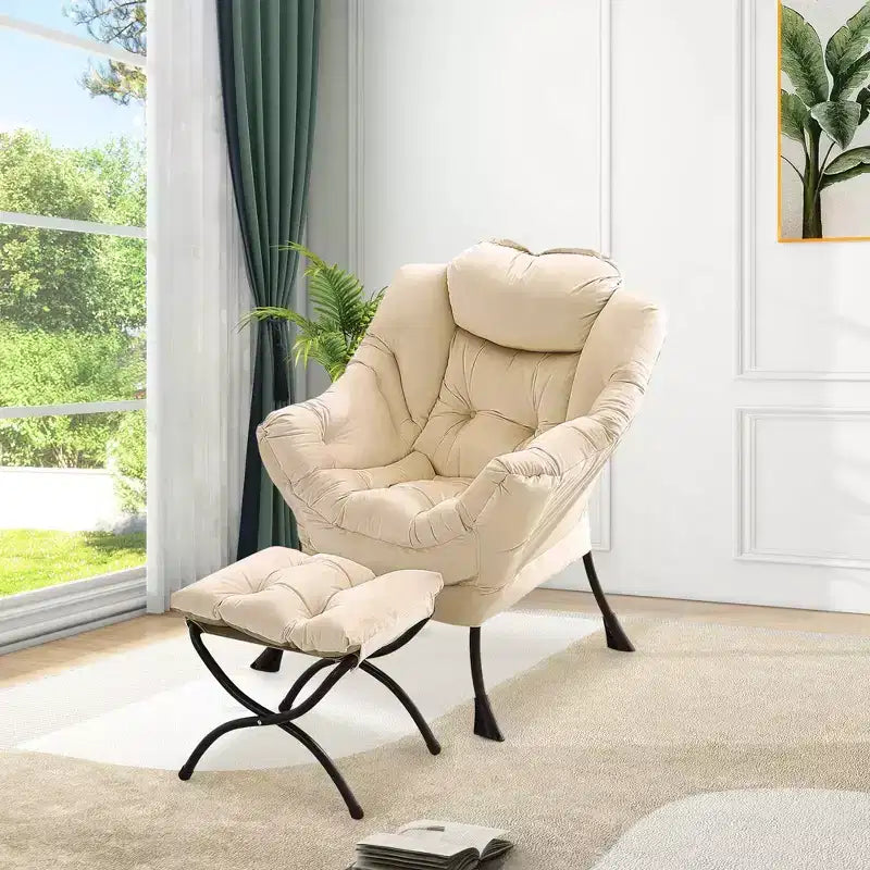 Poltrona relax con pouf, poltrona moderna per soggiorno, poltrona da divano, poltrona da lettura con tasca laterale per soggiorno, camera da letto, dormitorio e ufficio