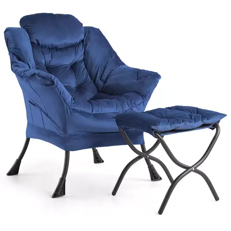 Poltrona relax con pouf, poltrona moderna per soggiorno, poltrona da divano, poltrona da lettura con tasca laterale per soggiorno, camera da letto, dormitorio e ufficio