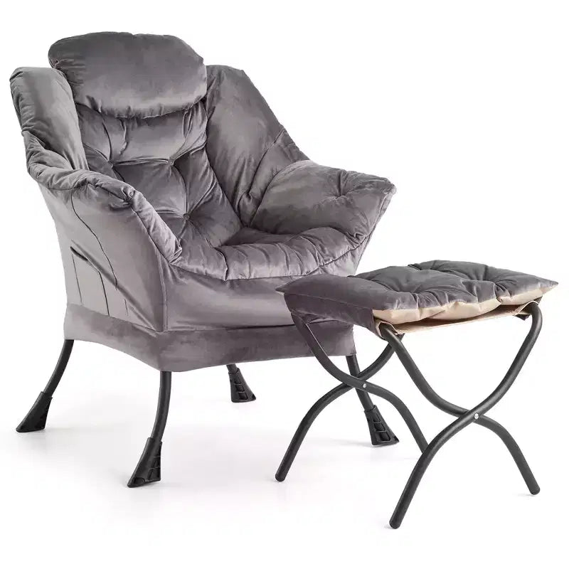 Poltrona relax con pouf, poltrona moderna per soggiorno, poltrona da divano, poltrona da lettura con tasca laterale per soggiorno, camera da letto, dormitorio e ufficio