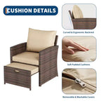 Set conversazione da esterno con schienale alto 5 pezzi con 2 pouf e tavolo, sedie lounge in rattan PE per tutte le stagioni con cuscini morbidi, per balcone, giardino e bordo piscina