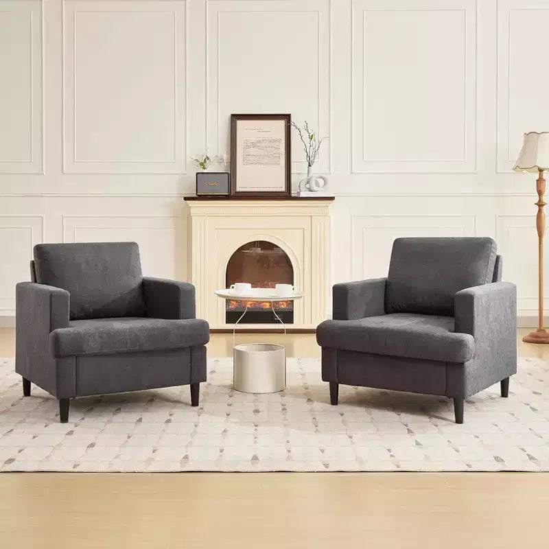 Poltrona d'accento moderna in lino per soggiorno, poltrona per divano con gambe in legno, tessuto da lettura per soggiorno con cuscini, poltrona