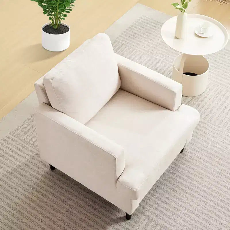 Poltrona d'accento moderna in lino per soggiorno, poltrona per divano con gambe in legno, tessuto da lettura per soggiorno con cuscini, poltrona