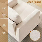 Poltrona d'accento moderna in lino per soggiorno, poltrona per divano con gambe in legno, tessuto da lettura per soggiorno con cuscini, poltrona